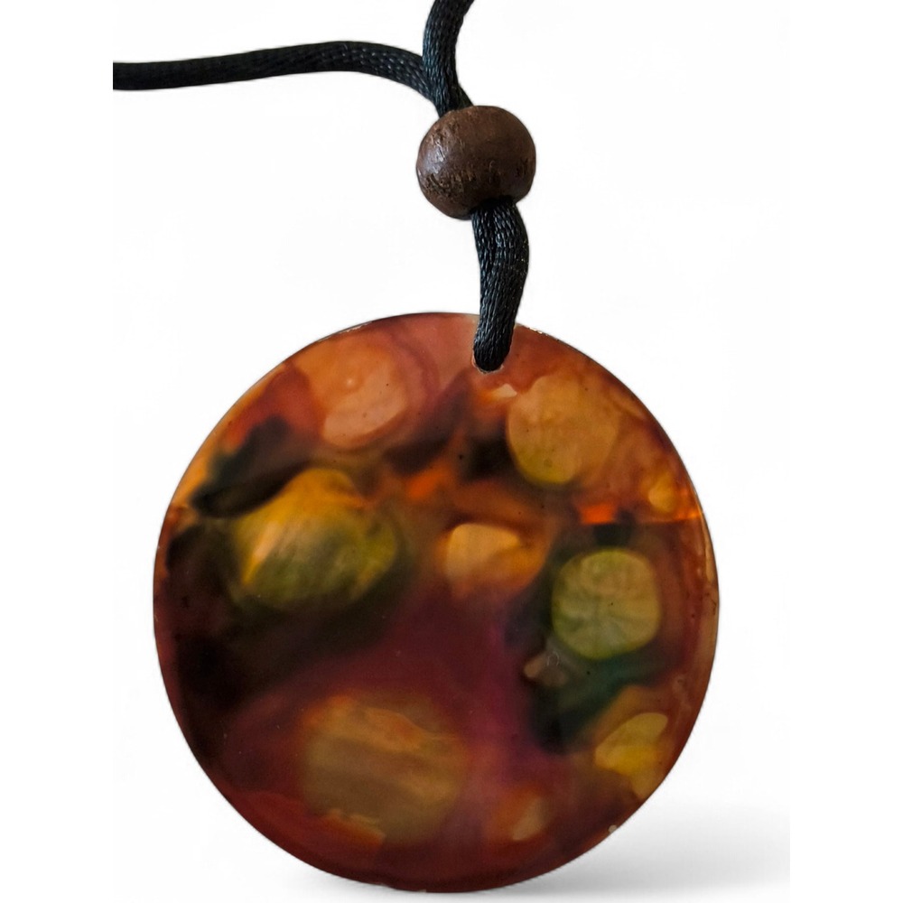 Reversible Mother of Pearl Pendant Necklace Adjustable Cord Hand-Painted Boho - Picture 7 of 8